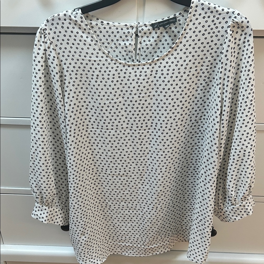Adrianna Papell Black and White Polka Dot Blouse